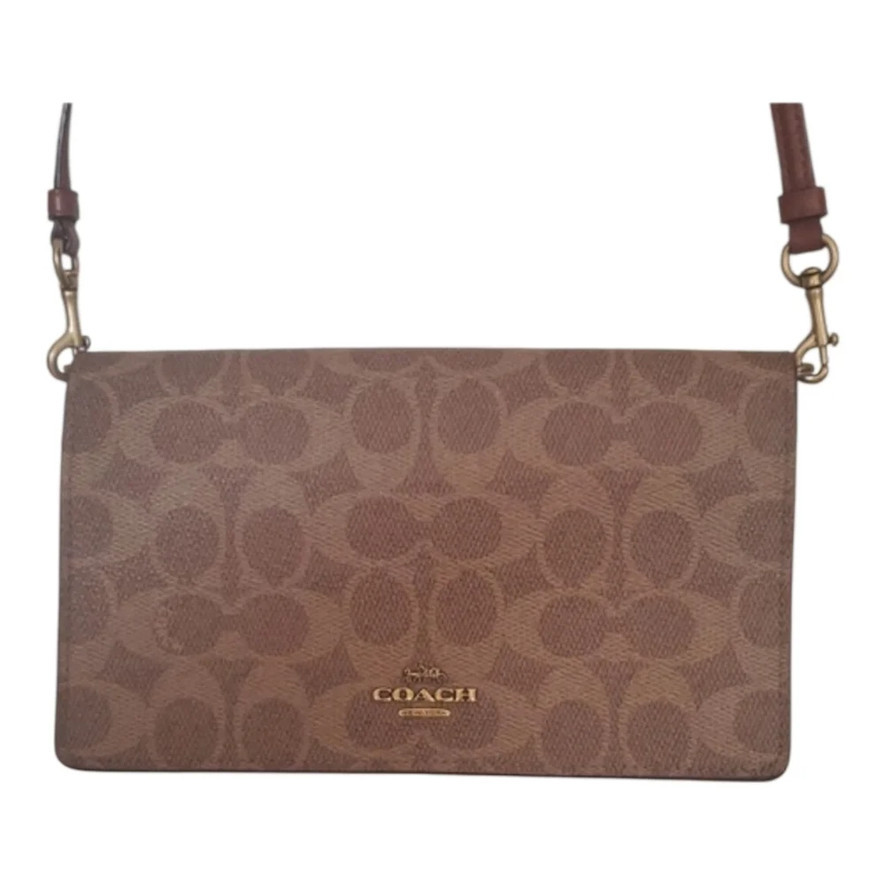 Coach Anna Foldover Clutch Tan Signature Crossbody Bag GUC YR.20 - Picture 1 of 10